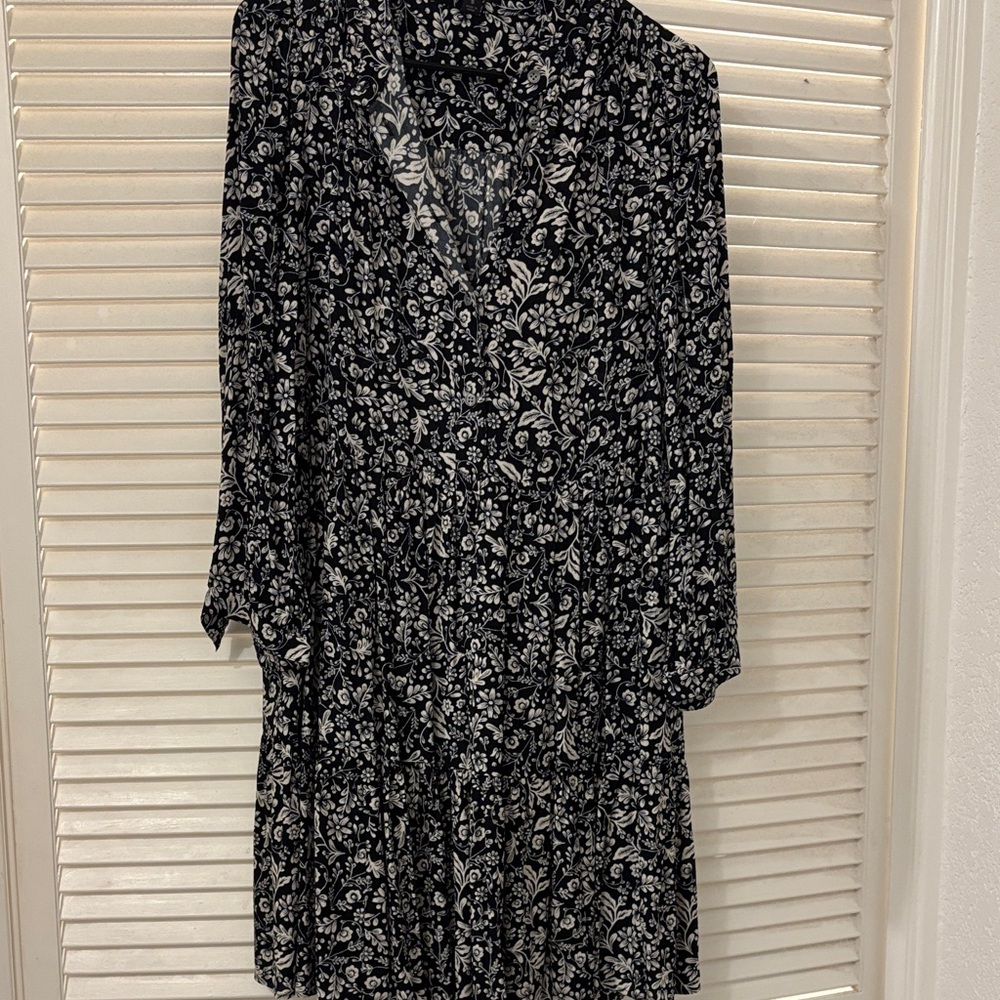 J. Crew Black and White Floral Long Sleeve Dress